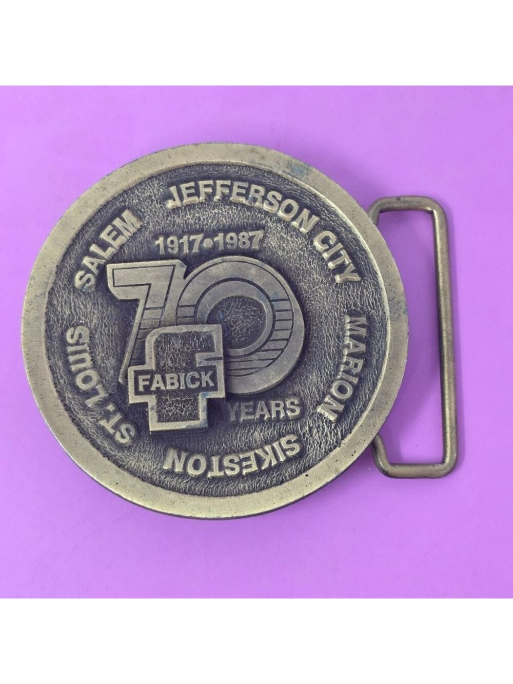 1987 Salem Jefferson City 70 Years Sister City Fabick Belt Buckle Made USA‎